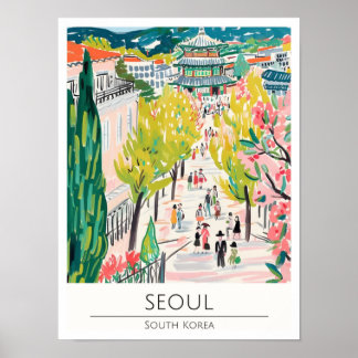 Affiche Séoul Corée du Sud Illustration d'art vintage Voya