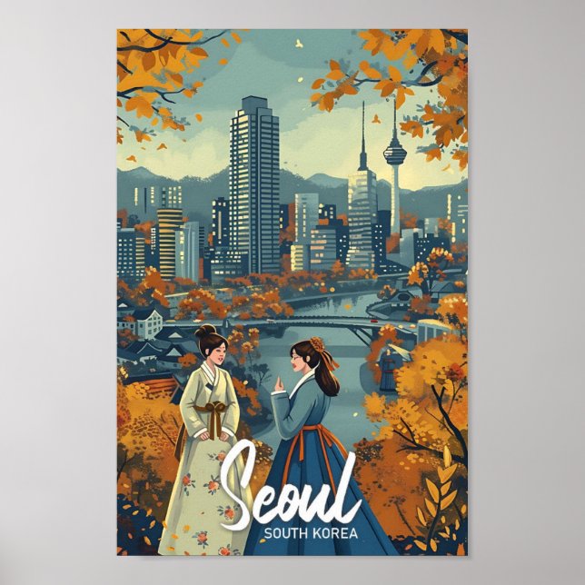 Affiche Séoul Corée du Sud Illustration de voyage Art Vint (Devant)