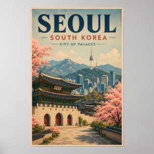 Affiche Séoul Corée du Sud Illustration Voyage Art Vintage