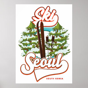 Affiche Séoul Corée du Sud Ski logo