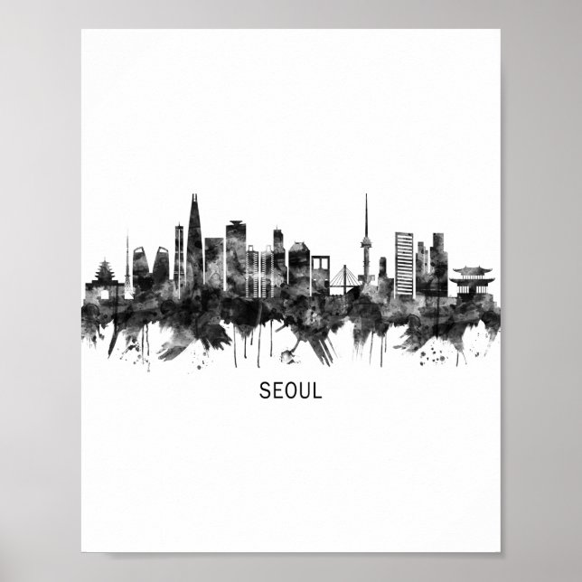 Affiche Séoul Corée du Sud Skyline BW (Devant)
