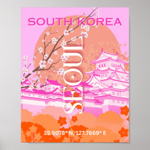 Affiche Séoul Corée du Sud Voyage Art, rose