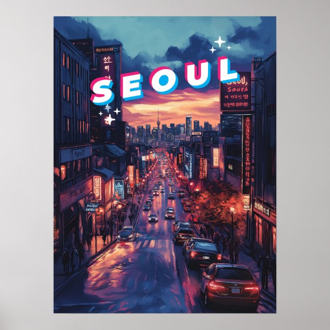 Affiche Séoul coucher du soleil : un paysage urbain dynami