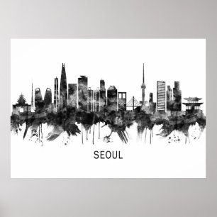 Affiche Seoul South Korea Skyline BW