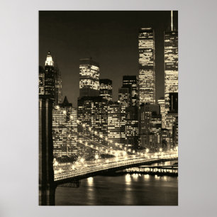 Affiche Sepia Brooklyn Bridge New York Nuit