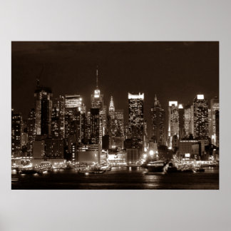 Affiche Sepia Brown New York City Night Artwork