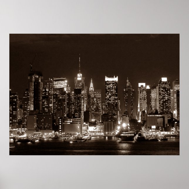 Affiche Sepia Brown New York City Night Artwork (Devant)