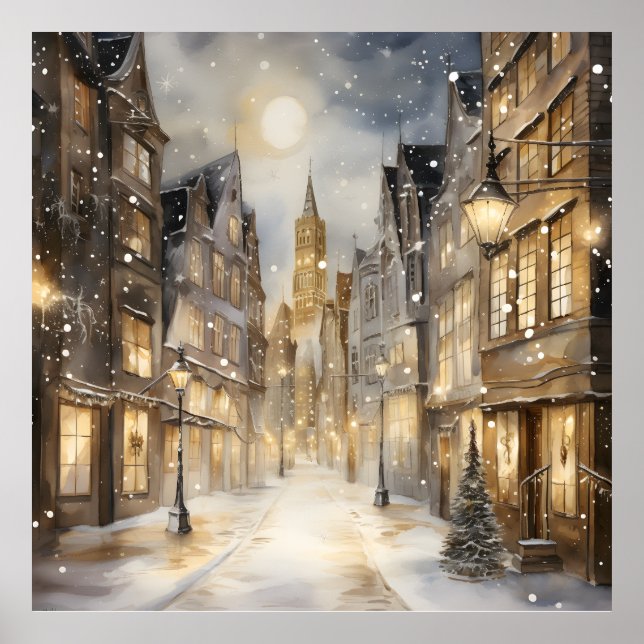 Affiche Sepia Toned Neige Dans City Street (Devant)