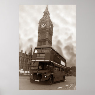 Affiche Sepia Vintage Londres Bus Big Ben