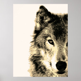 Affiche Sepia Vintage Retro Gris Wolf OEuvre