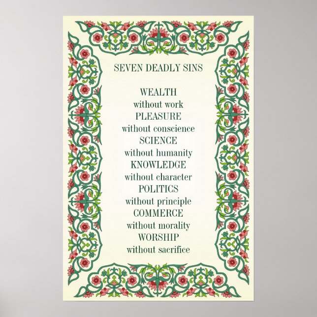 Affiche Sept péchés mortels Richesse sans travail Plaisir (Devant)