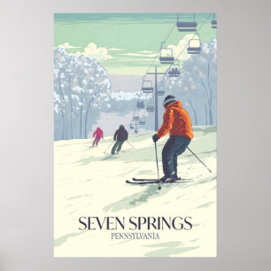 Affiche Sept Sources Pennsylvanie USA Station de Ski Voyag