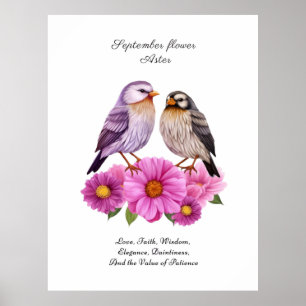 Affiche Septembre Aster Flower with Birth Cadeau