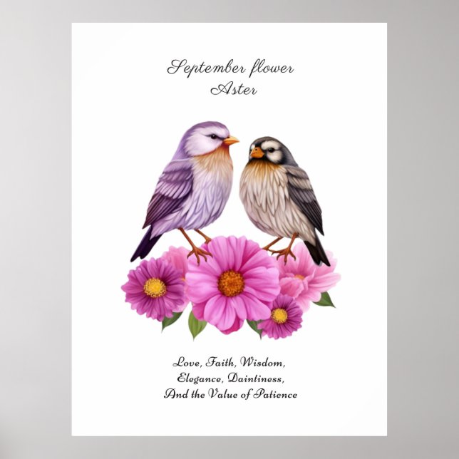 Affiche Septembre Aster Flower with Birth Cadeau (Devant)