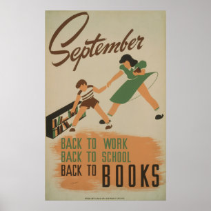 Affiche Septembre Retour Au Travail, École, Livres WPA Vin