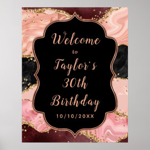 Affiche Séquins noirs et roses Agate Anniversaire Bienvenu