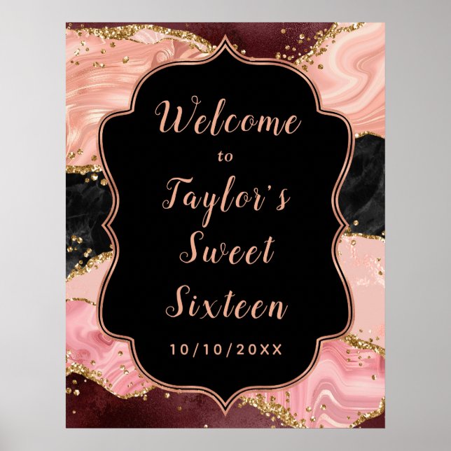 Affiche Séquins noirs et roses Agate Sweet sixteen Bienven (Devant)