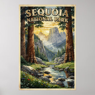 Affiche Séquoia National Park Rétro Aquarelle