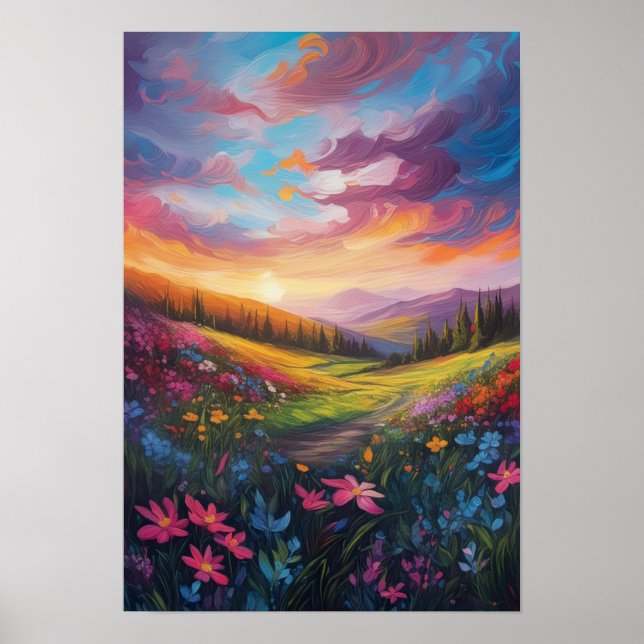Affiche Serenade couché de soleil, fleurs dans la lumière (Devant)