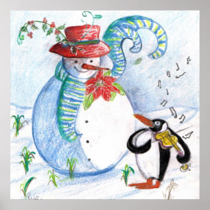 AFFICHE SÉRÉNADE D'HIVER DE BONHOMME DE NEIGE ET DE MANCHO