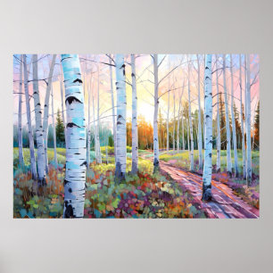 Affiche Serene Birch Forest Watercolor Art Imprimer
