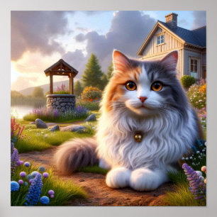 Affiche Serene Calico Chat dans une campagne paisible