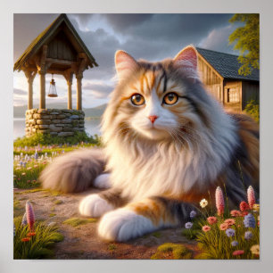 Affiche Serene Calico Chat dans une campagne paisible