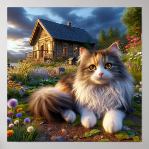 Affiche Serene Calico Chat dans une campagne paisible