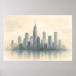 Affiche Serene Cityscape Réflexion Impression, Skyline mod