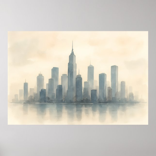 Affiche Serene Cityscape Réflexion Impression, Skyline mod (Devant)