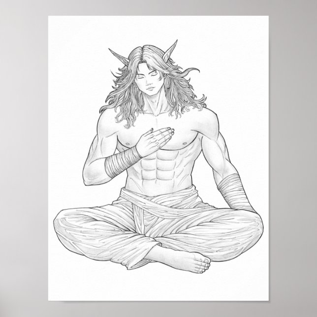 Affiche Serene Elf Warrior | Fantasy Anime Character Art (Devant)