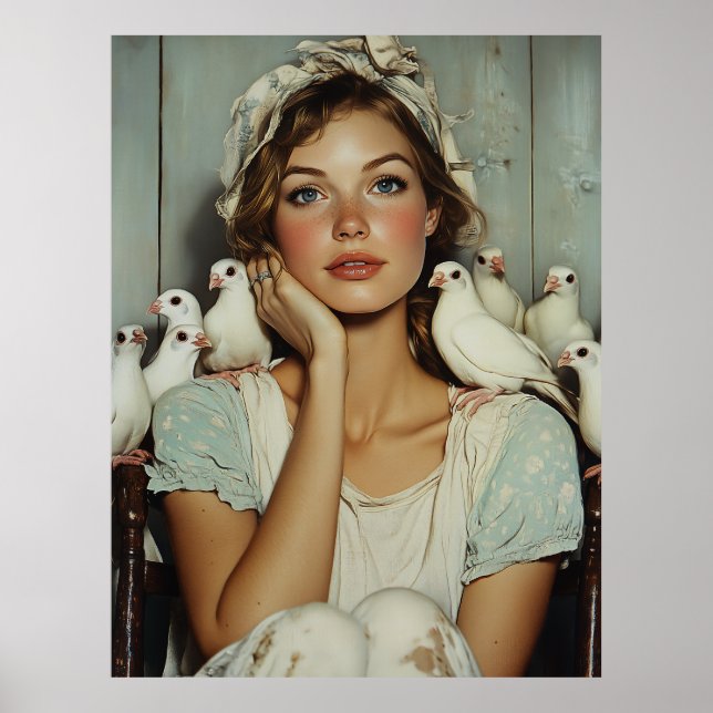 Affiche Serene Farm Maiden White Doves - Symbole de paix (Devant)