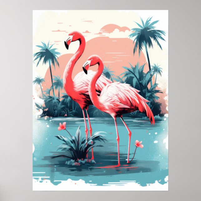 Affiche Serene Flamant rose Paradise (Devant)