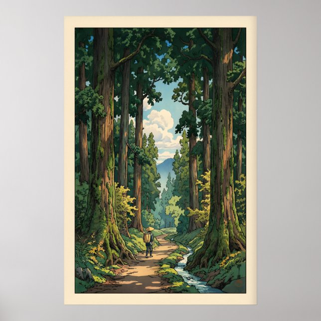 Affiche Serene Forest Path Wall Art Winding Trail, Tall (Devant)