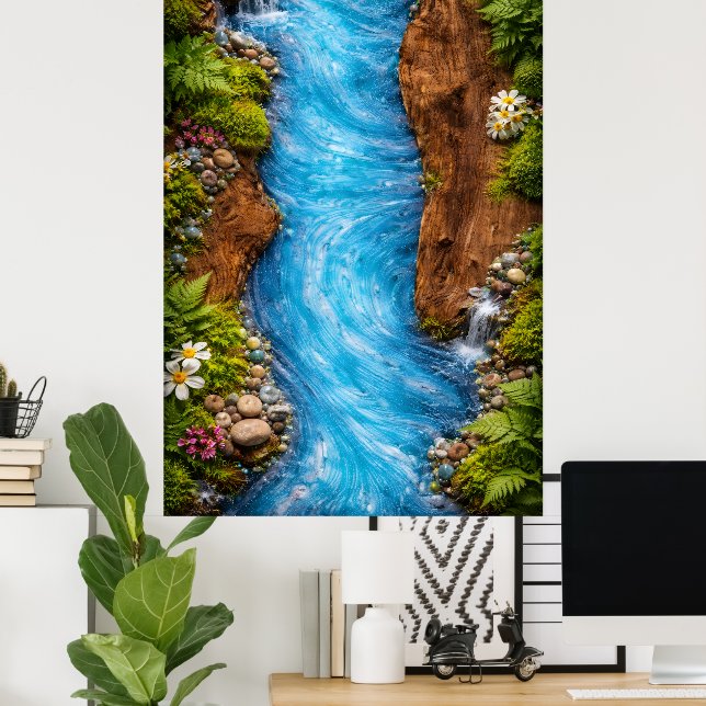 Affiche Serene Forest Stream Tranquil Nature Water Art (Bureau à domicile)