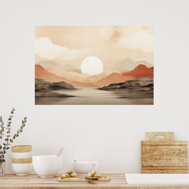Affiche Serene Horizon Japandi Nature Art (Cuisine)