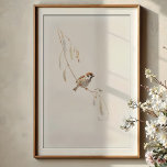 Affiche Serene House Sparrow Watercolor Art<br><div class="desc">Adorez votre espace avec cette oeuvre d'aquarelle captivante qui présente un charmant Bruant de la Maison, également connu sous le nom de Bruant anglais ou Passer domesticus. Cette belle illustration illustre la présence familière et attachante de cet oiseau de jardin commun, rendu avec les coups de pinceau fluides et les...</div>