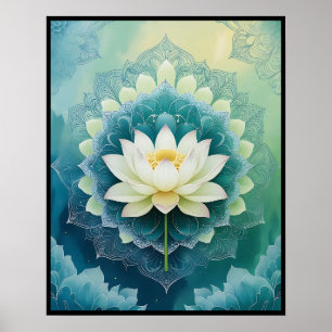 Affiche Serene Lotus Mandala : Bleu & Vert Méditation Art