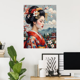 Affiche Serene Portrait japonais