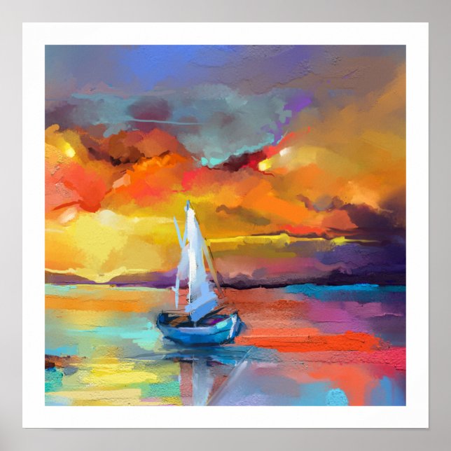 Affiche Serene Sunset Sailboat Art (Devant)