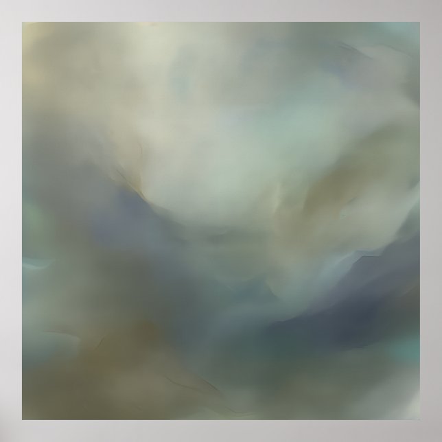Affiche Serene Teal Blue Abstract Waves Ethereal Landscape (Devant)