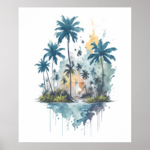 Affiche Serene Tropical Waters aquarelle peinture