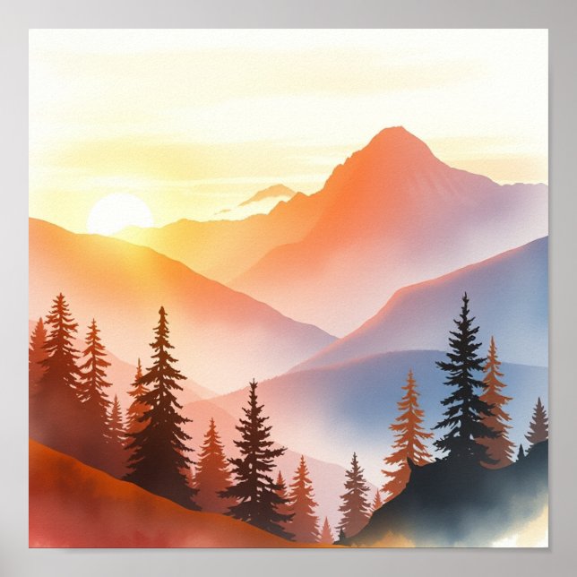 Affiche Serene Watercolor Mountain Landscape Wall Art (Devant)