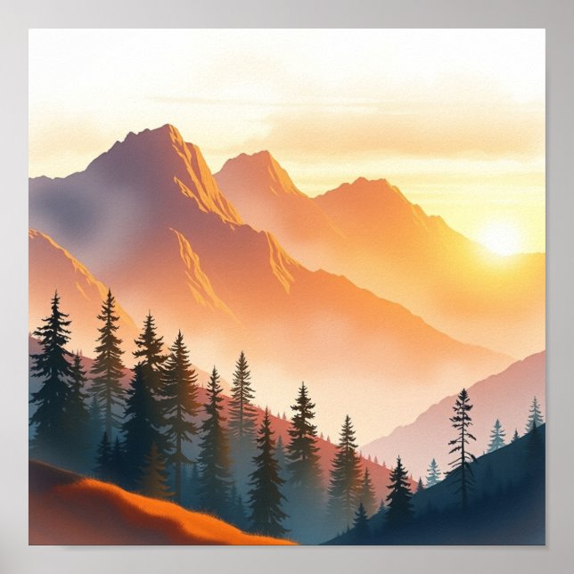Affiche Serene Watercolor Mountain Landscape Wall Art (Devant)