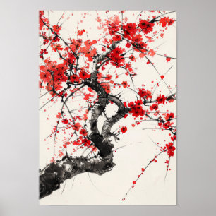 Affiche Sérénissime Fleur de Cerisier Arbre chinois Peintu