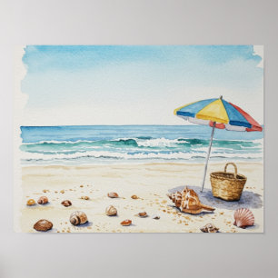 Affiche Sérénité balnéaire : Watercolor Beach Bliss