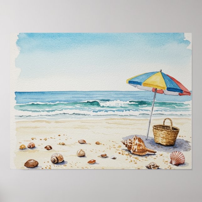 Affiche Sérénité balnéaire : Watercolor Beach Bliss (Devant)