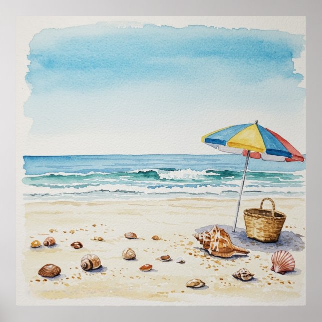 Affiche Sérénité balnéaire : Watercolor Beach Bliss (Devant)