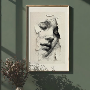 Affiche Sérénité brisée : Visage d'art monochrome