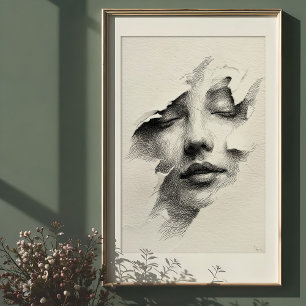 Affiche Sérénité brisée : Visage monochrome complexe